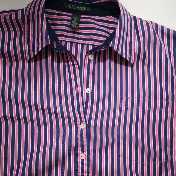 Lauren Ralph Lauren Ladies Size XL Pink & Navy Stripes Loose Fit Blouse - Picture 6 of 14